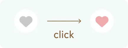 灰色のハートのアイコンをクリックするとお気に入り登録され、ハートがピンクに変化することを示した図