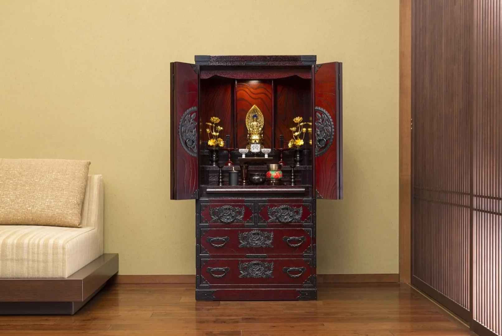 仙台仏壇 中 拭き漆塗り KC-126