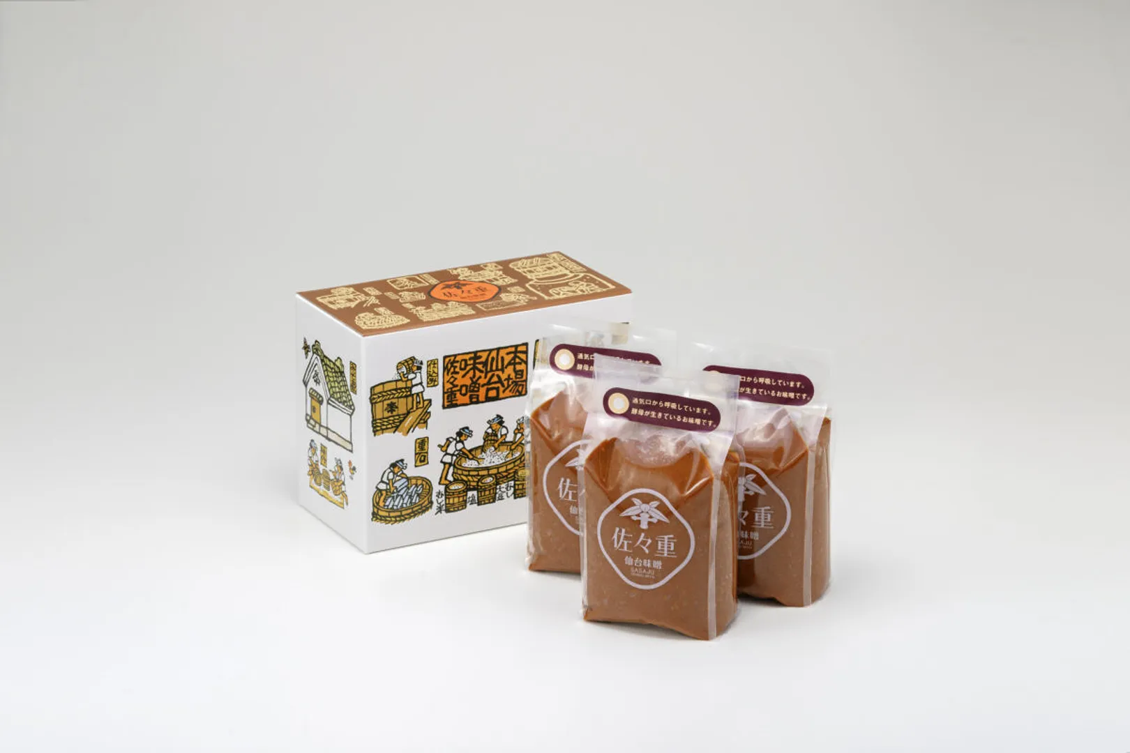 本場仙台味噌　1kg袋×3ヶ入化粧箱（粒 / 漉 の2種類ご用意しております）