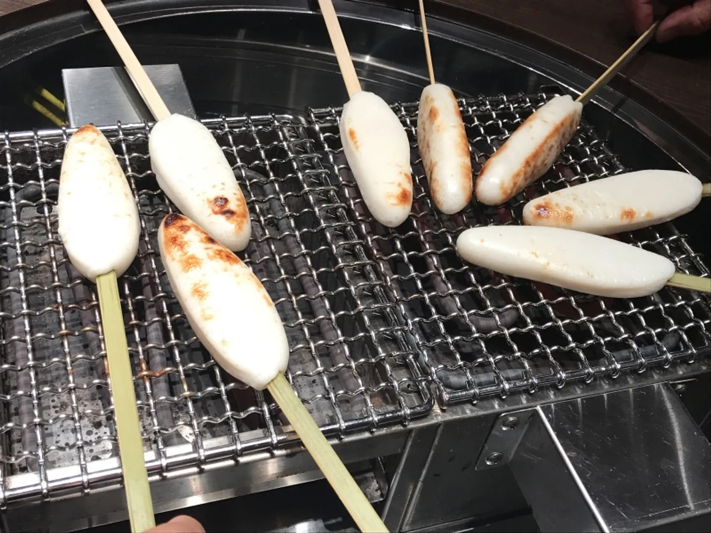 Grilling kamaboko fish cakes