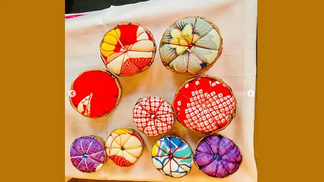 伝統工芸『一閑張り』～ミニ篭の針刺し