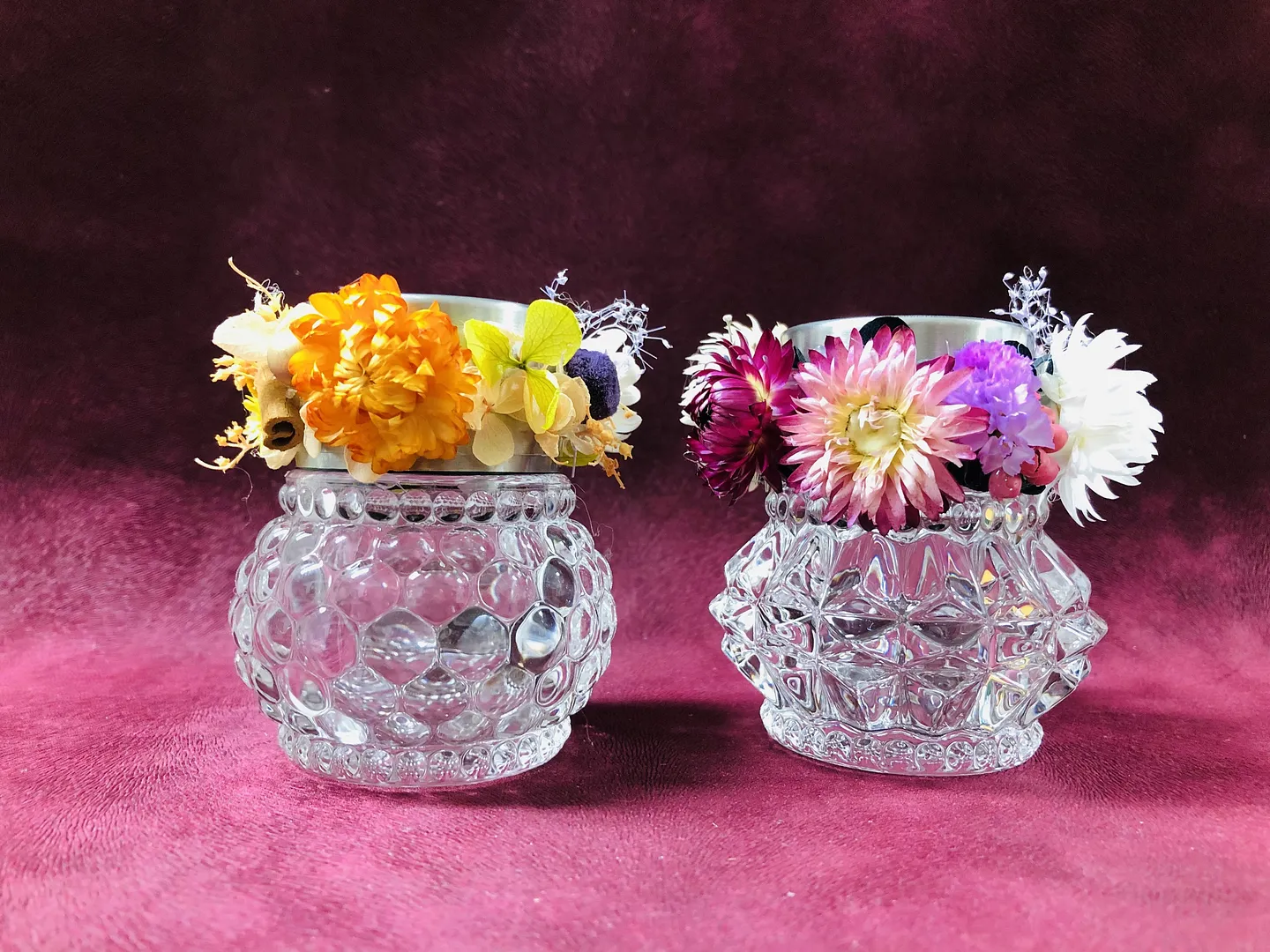 オプション料金500円でドライフラワーたっぷりの作品も作れます