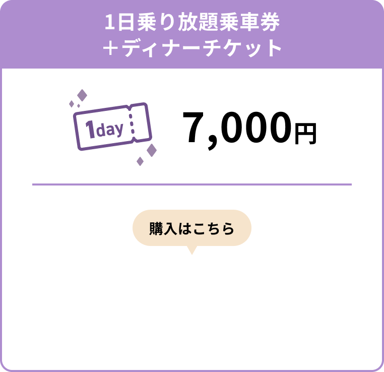 1日乗り放題乗車券＋ディナーチケット 7,000円